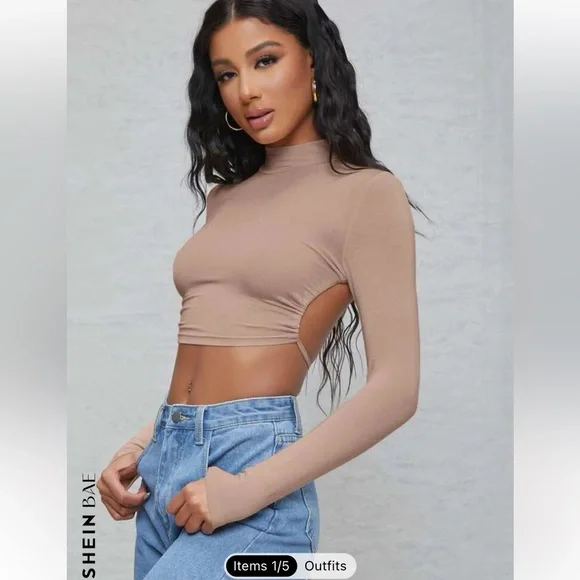 SHEIN Tops Shein Bae Mock Neck Tied Backless Crop Top Poshmark